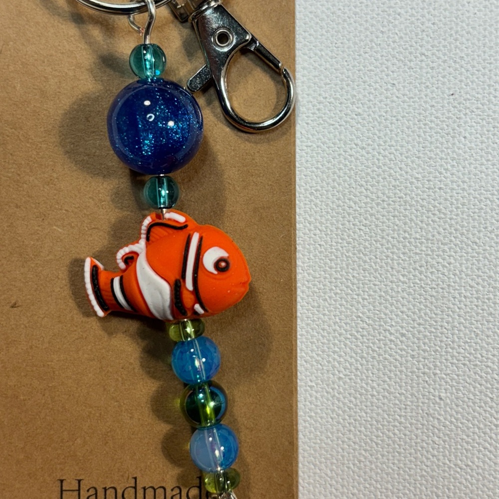 Orange Nemo Keychain with Blue Beads